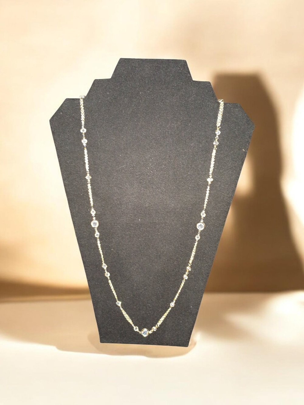 Elegant Gold-Tone Multi-Strand Crystal Station Necklace - Women Jewelry - Picture 2 of 2